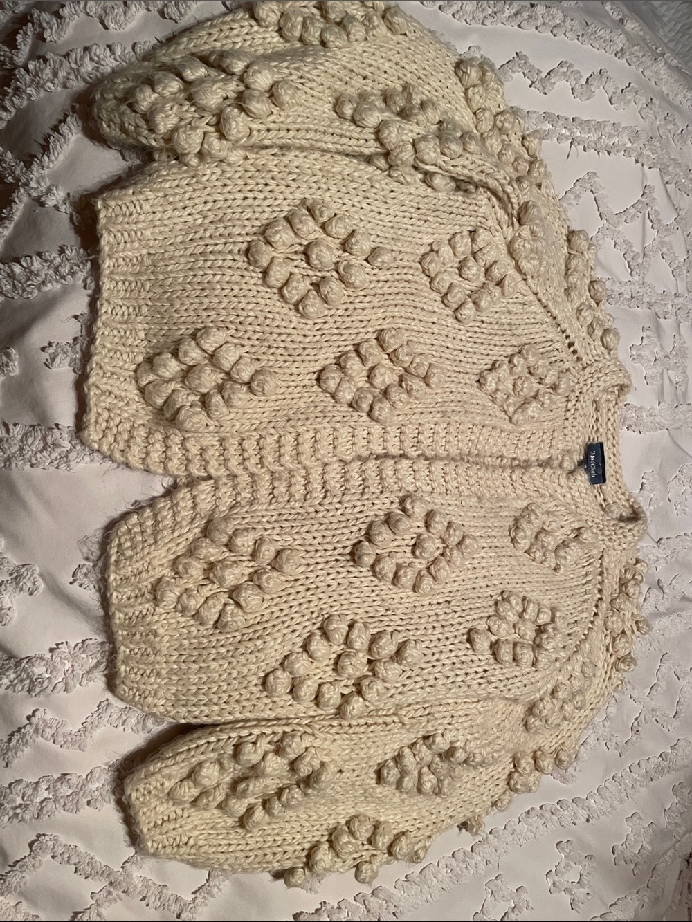MODCLOTH Cream cottage core Bobble Knit Cardigan Sz M